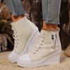Women's Canvas Shoes Fashionable and Versatile Wedge-heeled Canvas Shoes Summer Casual High-top Sports Shoes
