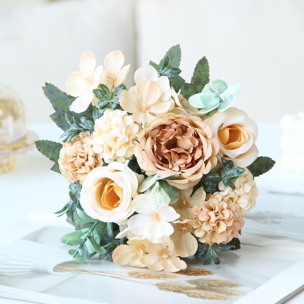 

Oil Painting Style Artificial Peony 7-Fork Rose Hydrangea Bouquet Birthday Party Supplies шампанского