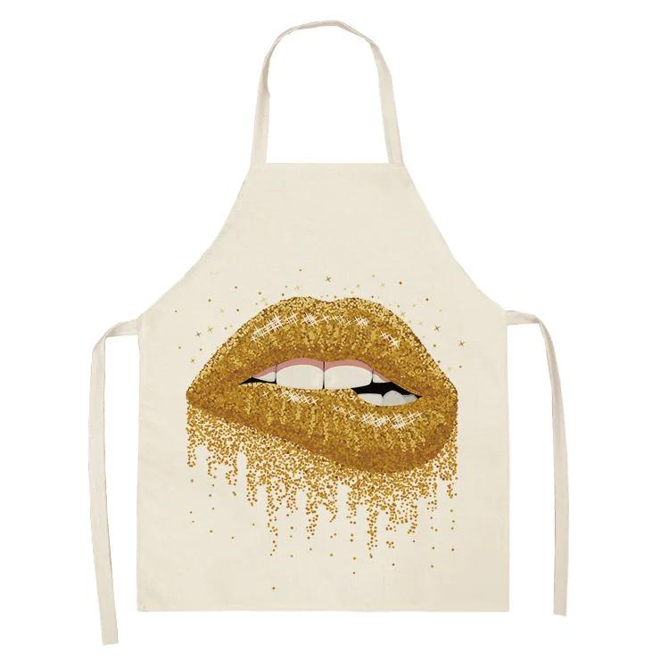 Nail Polish Lipstick Kitchen Cotton Linen Apron Bib Home Cleaning Ladies Cooking Picnic