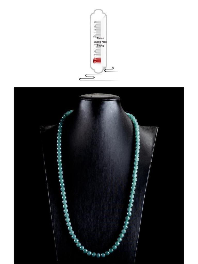 Blue Water Jade Bead Necklace - Ice Type, 6.5mm-12mm Beads, Women's Sweater Chain