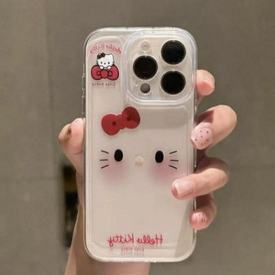 Space Shell Big Face Kitty Case for Apple 17 Pro Max/16 Transparent, 15 Plus, Cute and Simple for New 14 Models