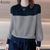 ZANZEA Women Casual Round Neck Long Sleeve Stripe Blouse