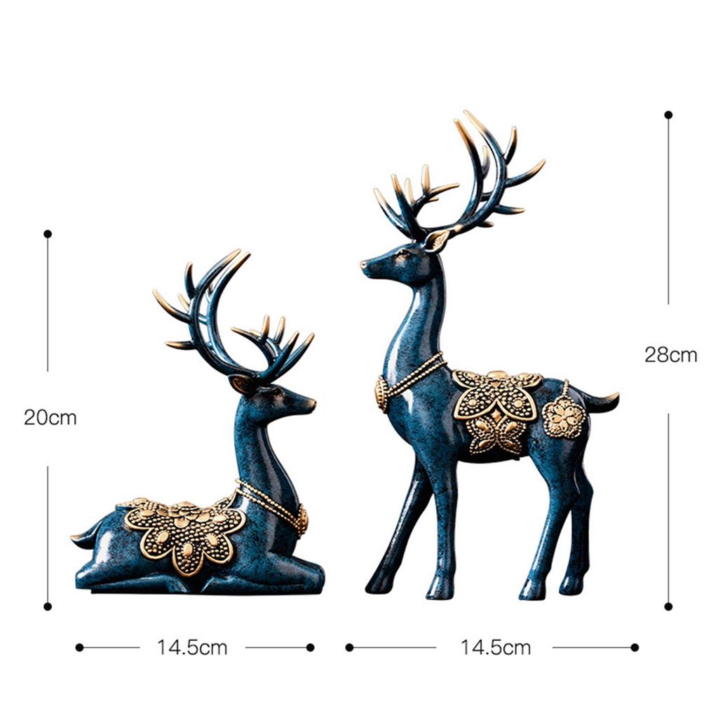 2x Deer Figurines Decors Reindeer Sculptures Souvenirs TV Stand Elk Statues