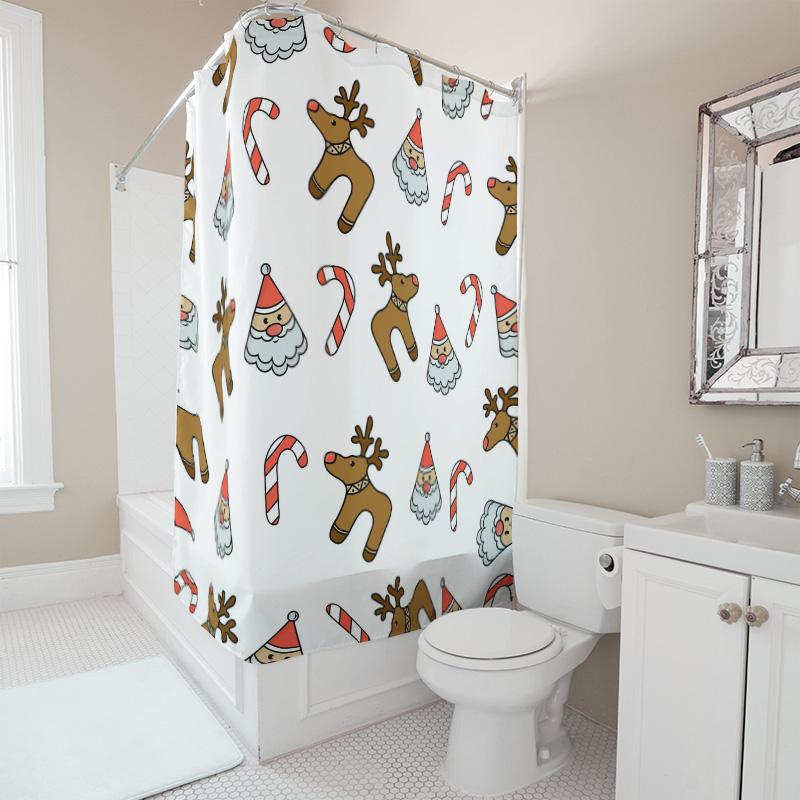 TU Christmas Shower Curtain Festive Holiday Decor Waterproof Bathroom Fabric Backdrop Xmas Pattern Holiday Home Decoration Festi