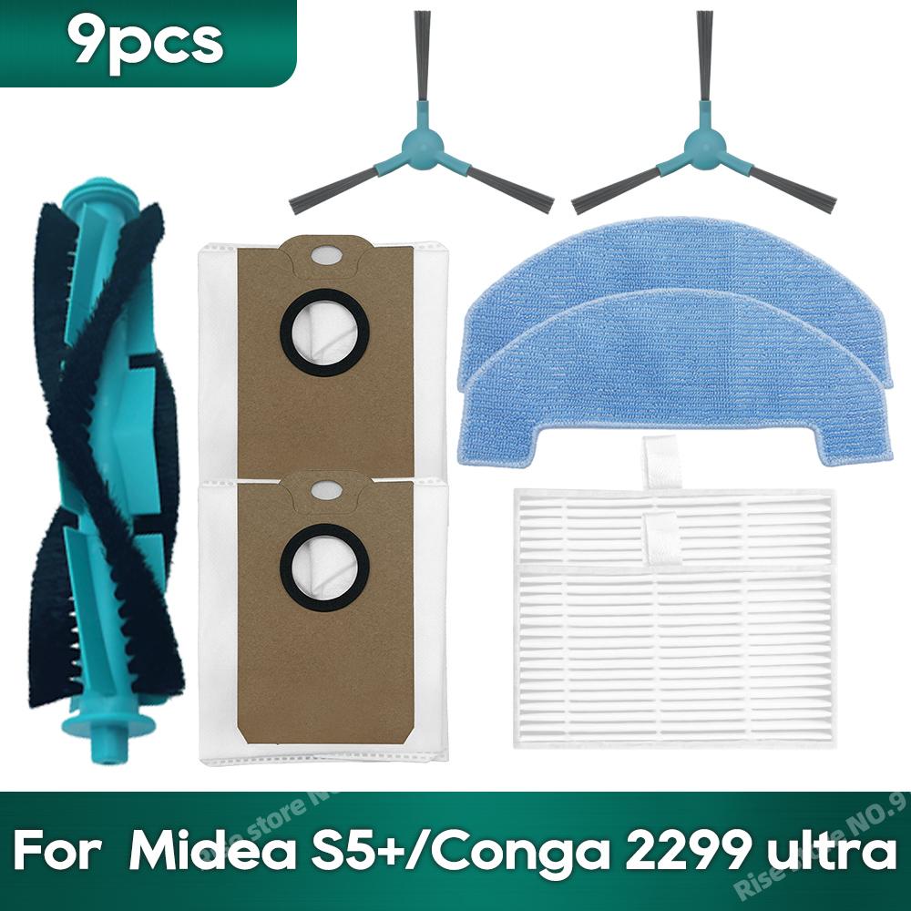 Fit for Midea S5 Plus, Conga 2299 Ultra Home X-Treme Genesis Vacuum Accessories Dust Bag Hepa Filter Roller Side Brush Mop