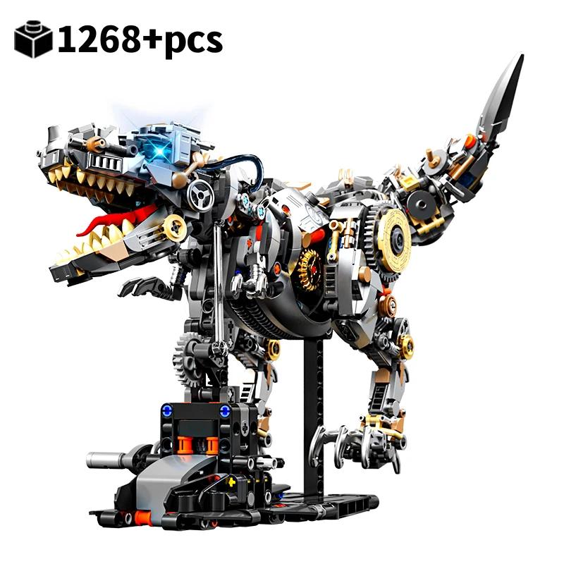 Mechanical T-Rex Skull Building Blocks Creative Technical MOC Model Kit STEM Educational Construction Toy for Adults Kids Gift
