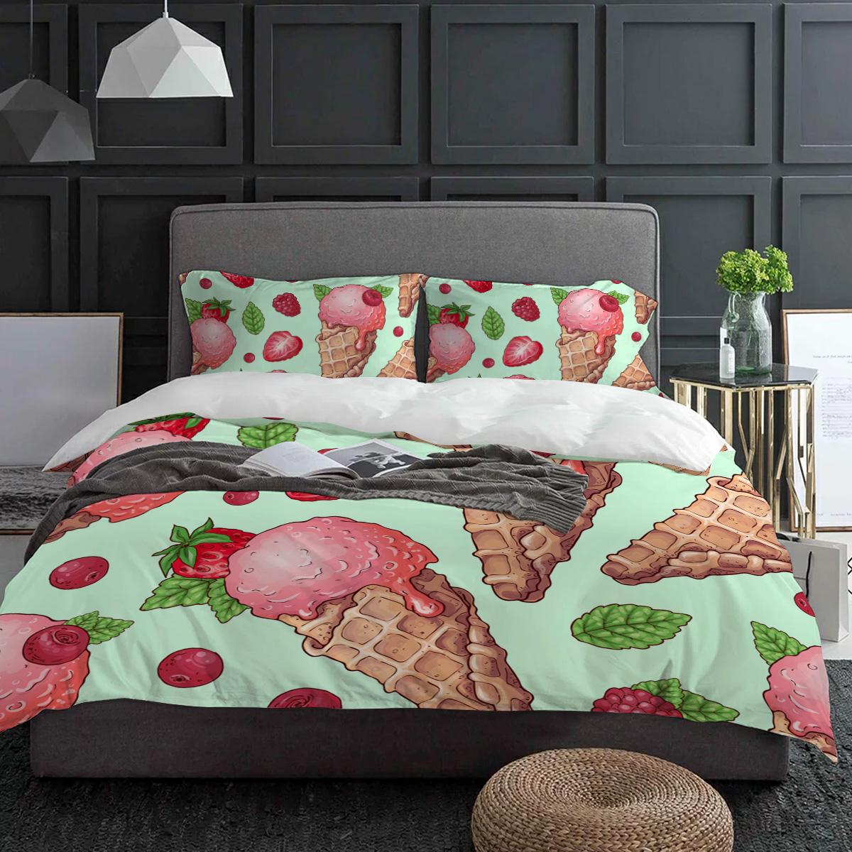 

Летнее одеяло с клубничным принтом и наволочками, на заказ, 3 предмета, постельное белье, пододеяльник, двуспальная кровать, домашний текстиль EU single(135x200cm)