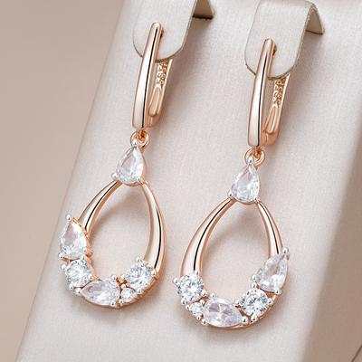 Pendientes Largos de Zirconia Natural de Lujo Para Mujer Color Oro Rosa Mezcla de Colores Diseño Único Joyería para Novia Boda