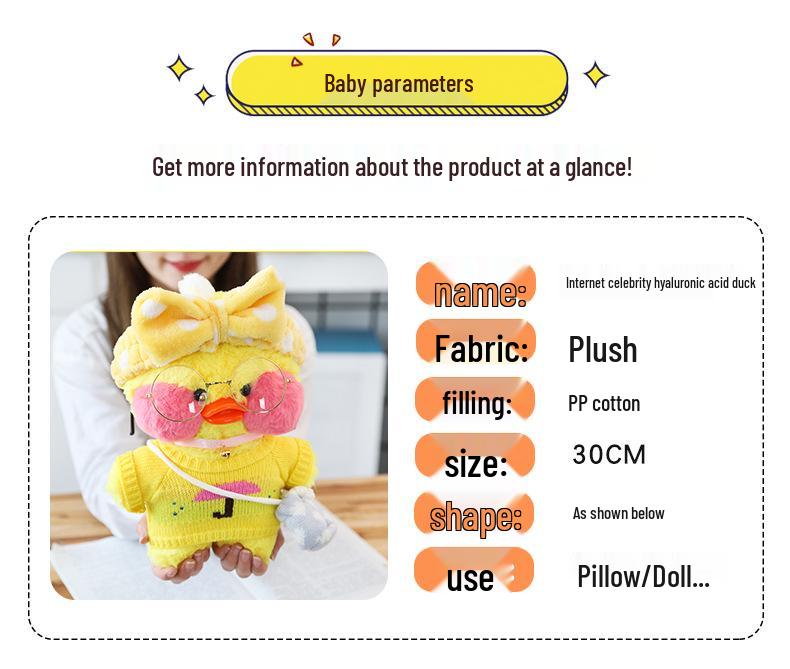 Hyaluronic Acid Duck Plush Toy with Changeable Clothes - Internet Celebrity Little Yellow Duck Doll