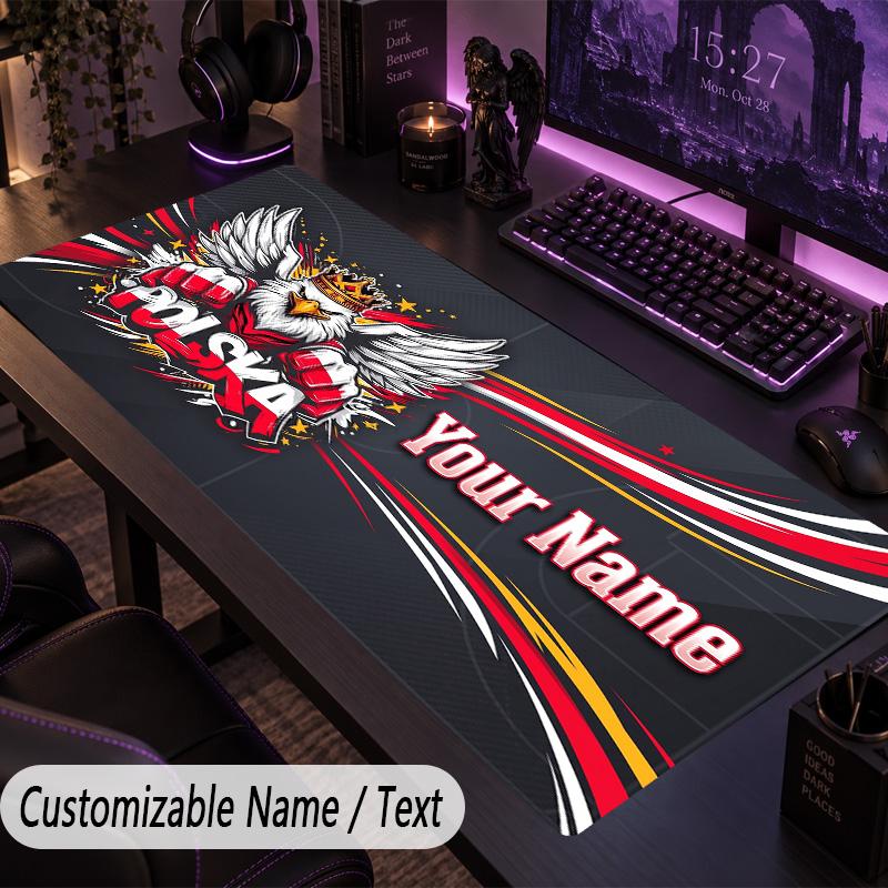 Custom Text Big Mousepad, Extended Desk Pad For Laptop Work GamePoland
