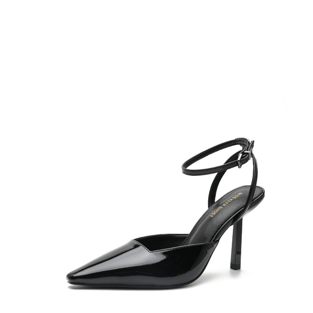 

Летние сандалии Baotou, женские весенние туфли из лакированной кожи со стразами, черные туфли на шпильке 40