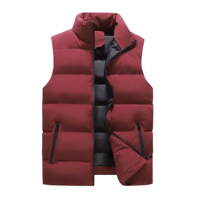 

2026 Mens Vest Jacket Warm Sleeveless Jackets Winter Waterproof Zipper Coat Autumn Stand-up Collar Casual Waistcoat M вино красного