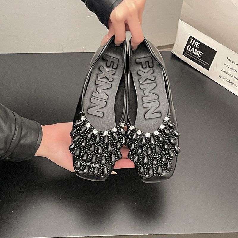 

Milo cat square head flat Mary Jane shoes 2025 spring new French crystal full diamond fairy ladyshoes light mouth single shoes 35