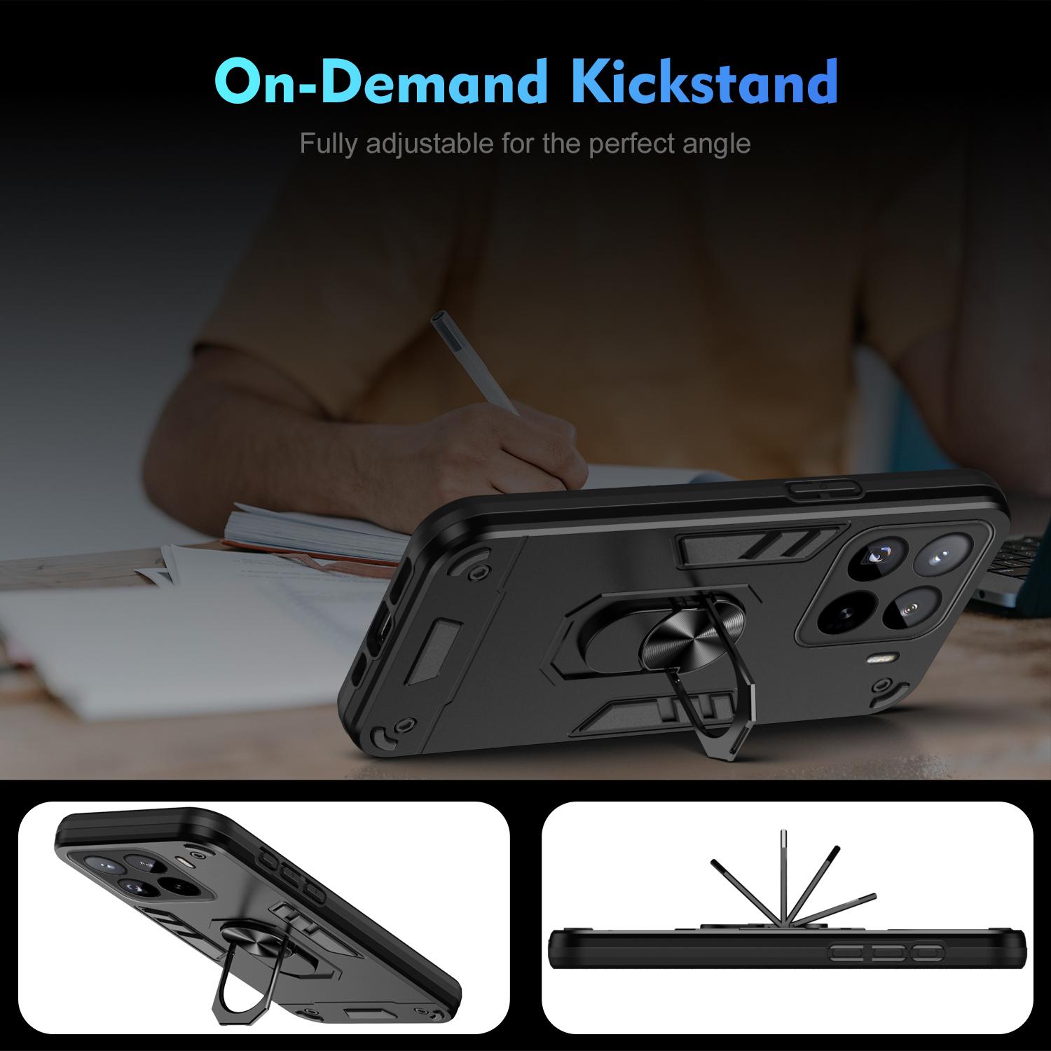 

For Xiaomi 15 Pro Case PC+TPU Drop Defend Phone Cover with Ring Kickstand Black