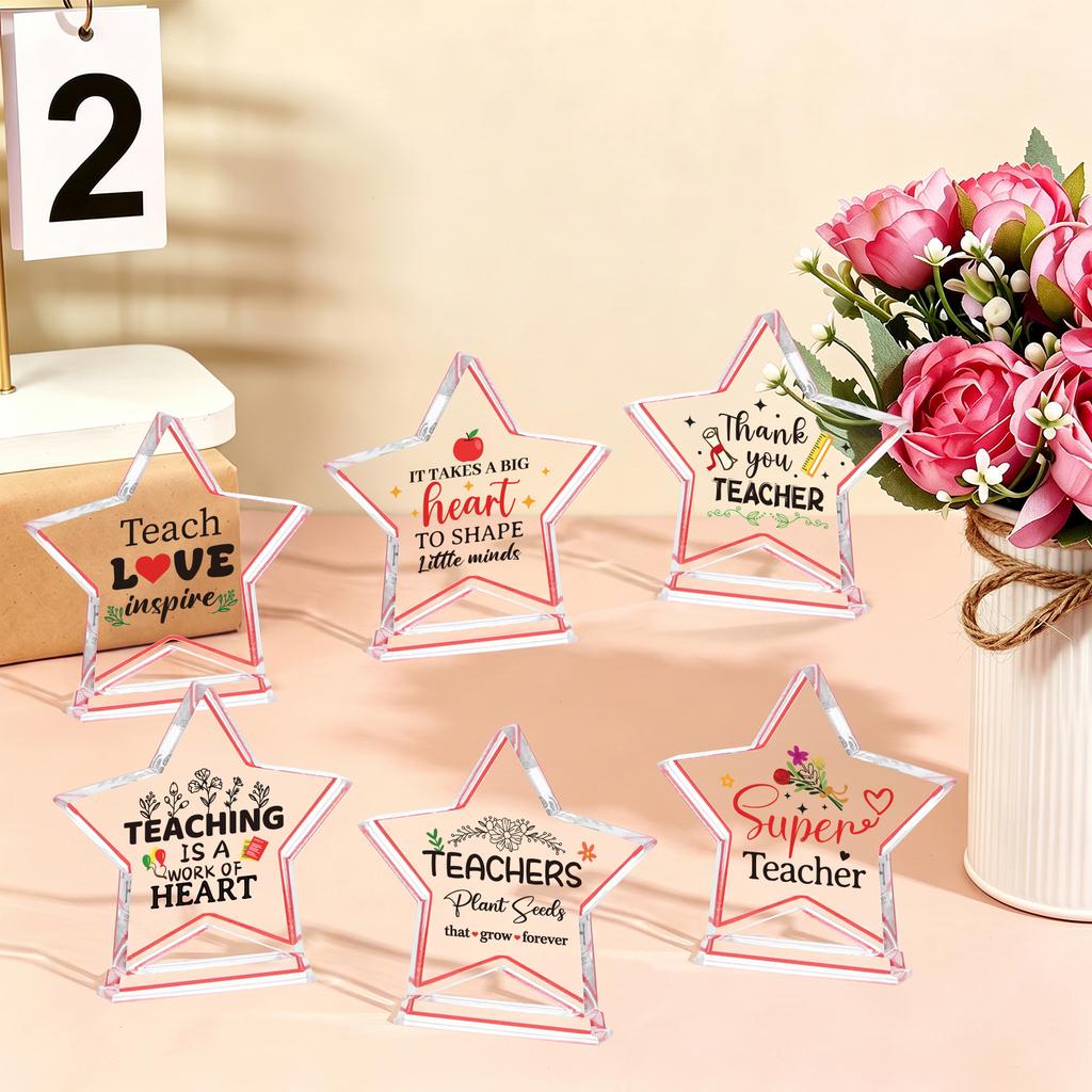 12 Pcs Acrylic Star Teacher Appreciation Gifts Thank You Prize Plaque Table Keepsake Centerpiece For Women Teaching Assistant Gr
