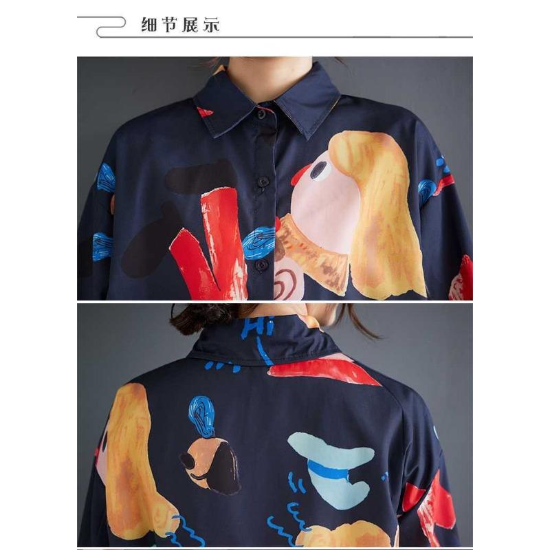 New Loose Large Size Oceanic Printing Mid-length Literary Retro Dresses