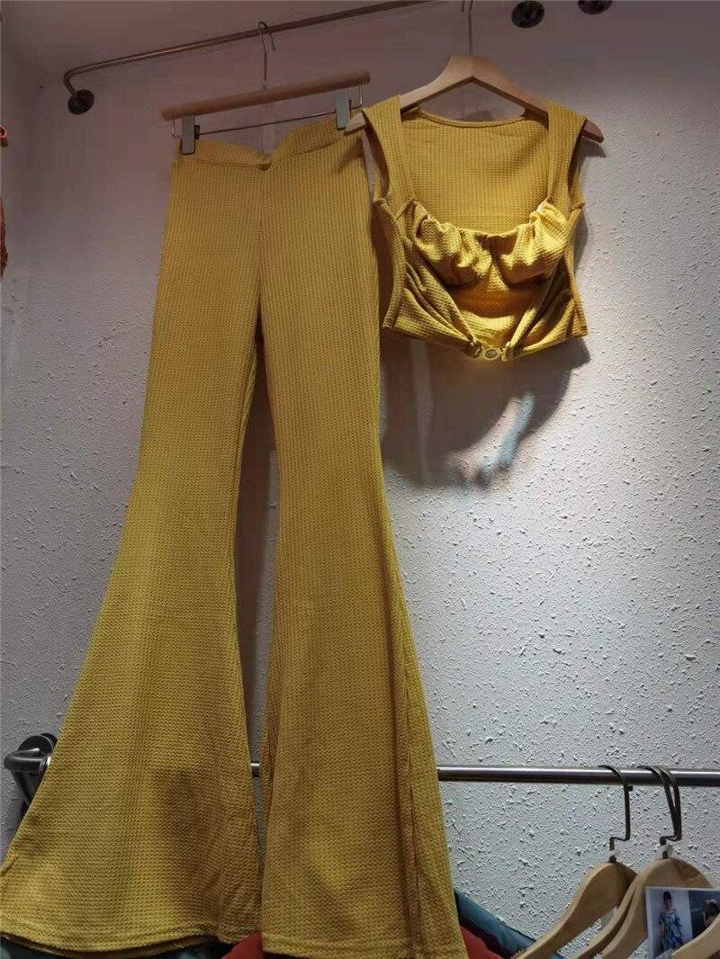 

Женский комплект из 2 предметов, однотонные короткие топы без рукавов и длинные брюки с высокой талией, женский комплект 2021, осень-лето One Size жёлтый