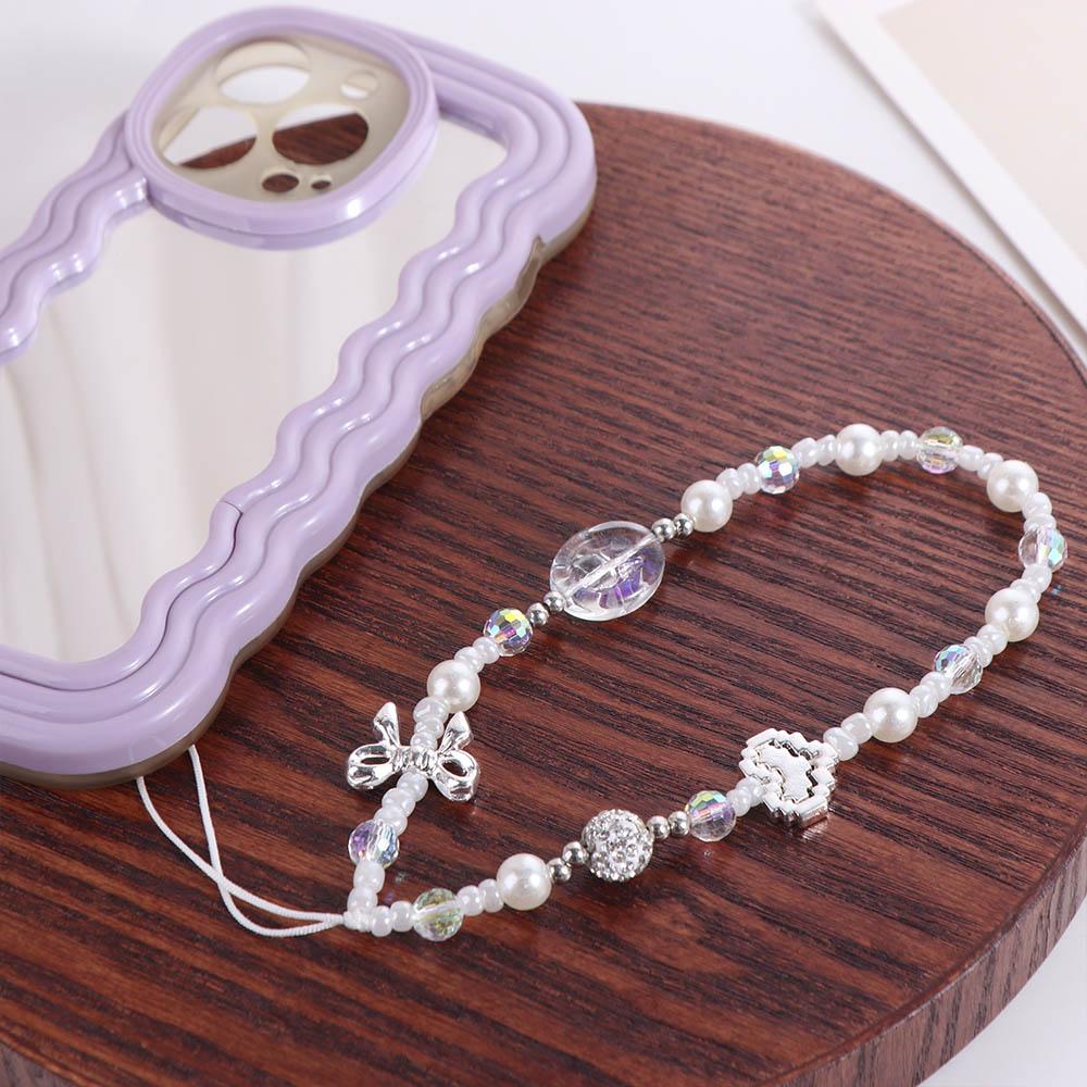 Beaded Bow Phone Case Pendant Resin Y2K Mobile Phone Charms  Wrist Hanging Decoration