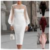 Elegantní přiléhavé šaty v francouzském stylu se síťovanými zvonovými rukávy Bodycon Fit 2026 Formální společenské šaty