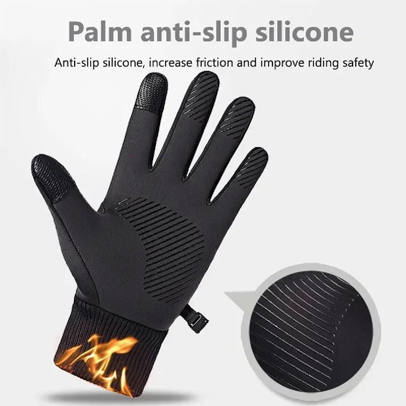 Black Winter Warm Full Fingers Waterproof Cycling Outdoor Sports Running Motorcycle Ski Touch Screen Fleece Gloves