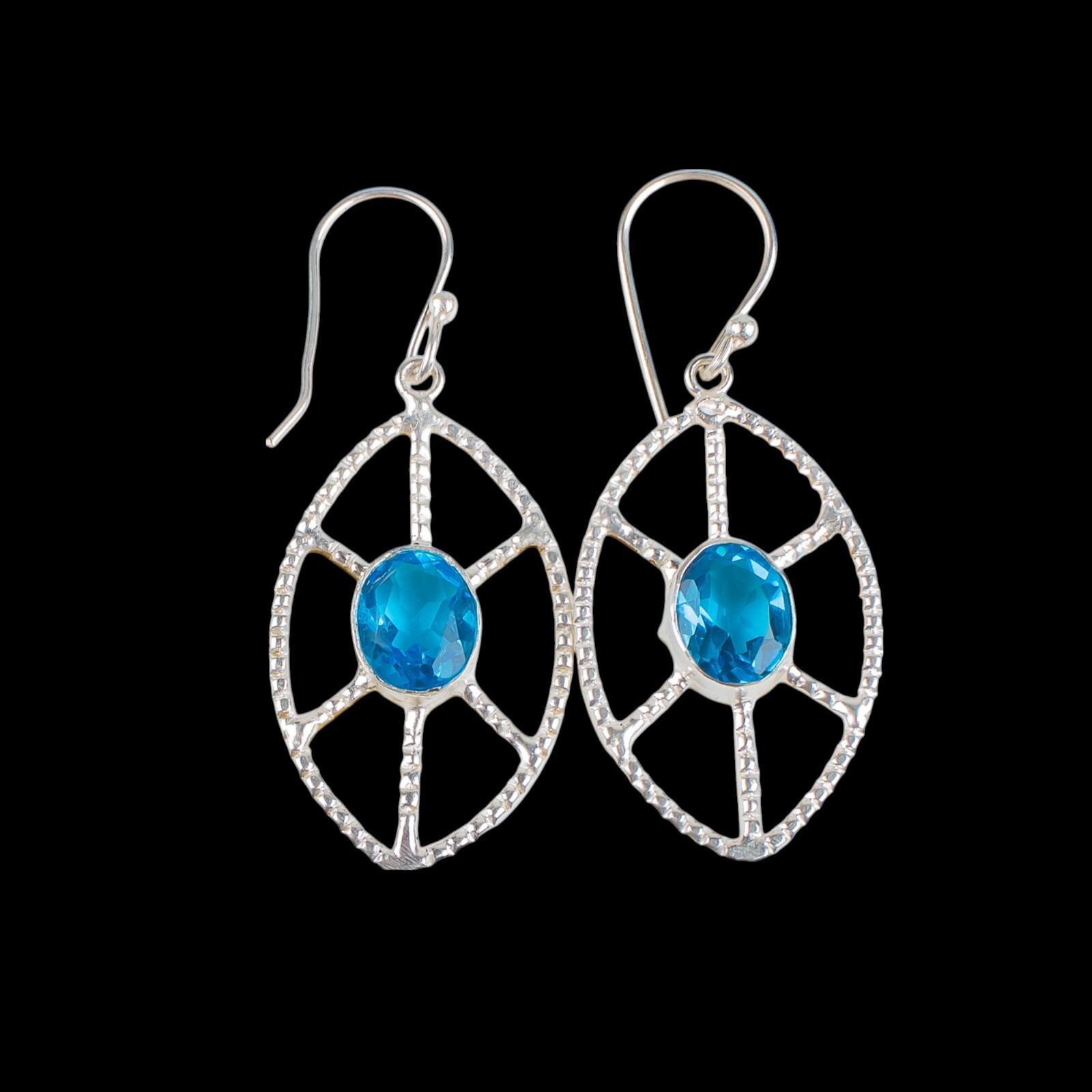 

Швейцарский голубой топаз драгоценный камень 925 стерлинговое серебро ювелирные изделия ручной работы серьги 2,00 EE-48-4