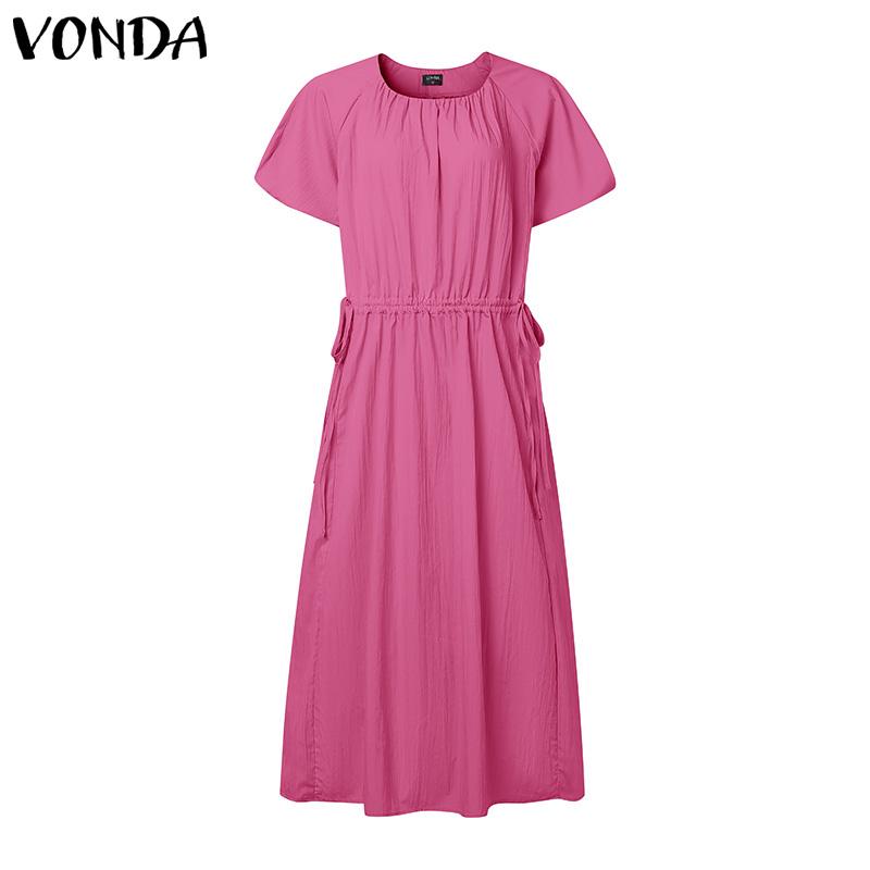

VONDA Женское платье с коротким рукавом, кулиской на талии, мягкое повседневное, с оборками и плиссировкой 3XL темно-розовый