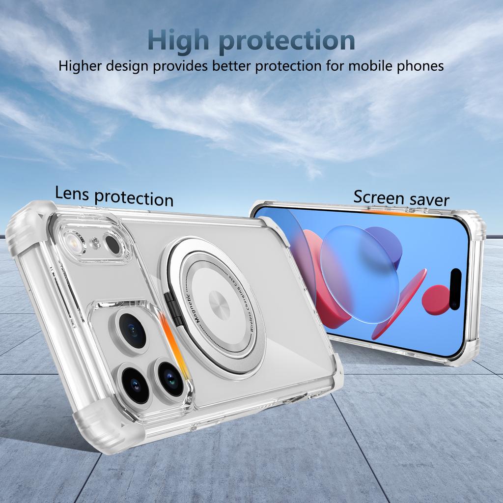 Rotating Magnetic Folding Stand Luxury Transparent Phone Case For iPhone 17 16 15 14 13 12 11 Pro Max Plus 17Air Anti-Drop Cover