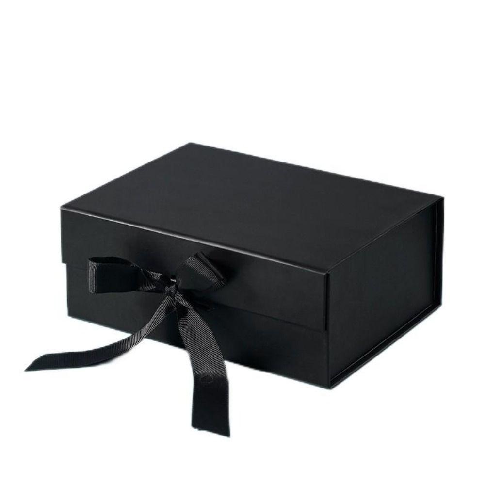 Pure Color Gift Box One-Piece Design Ribbon Decoration Cardboard Folding Box Flip Cover Foldable Gift Packaging Valentine's Day
