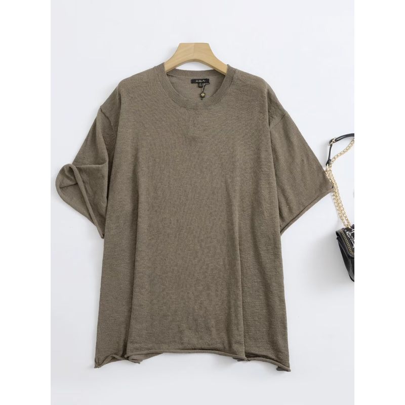 MD Women Clothes Casual Wind Relaxed Feeling Light and Loose Round Neck Sweater Short Sleeve T-shirt Knit 05610648567