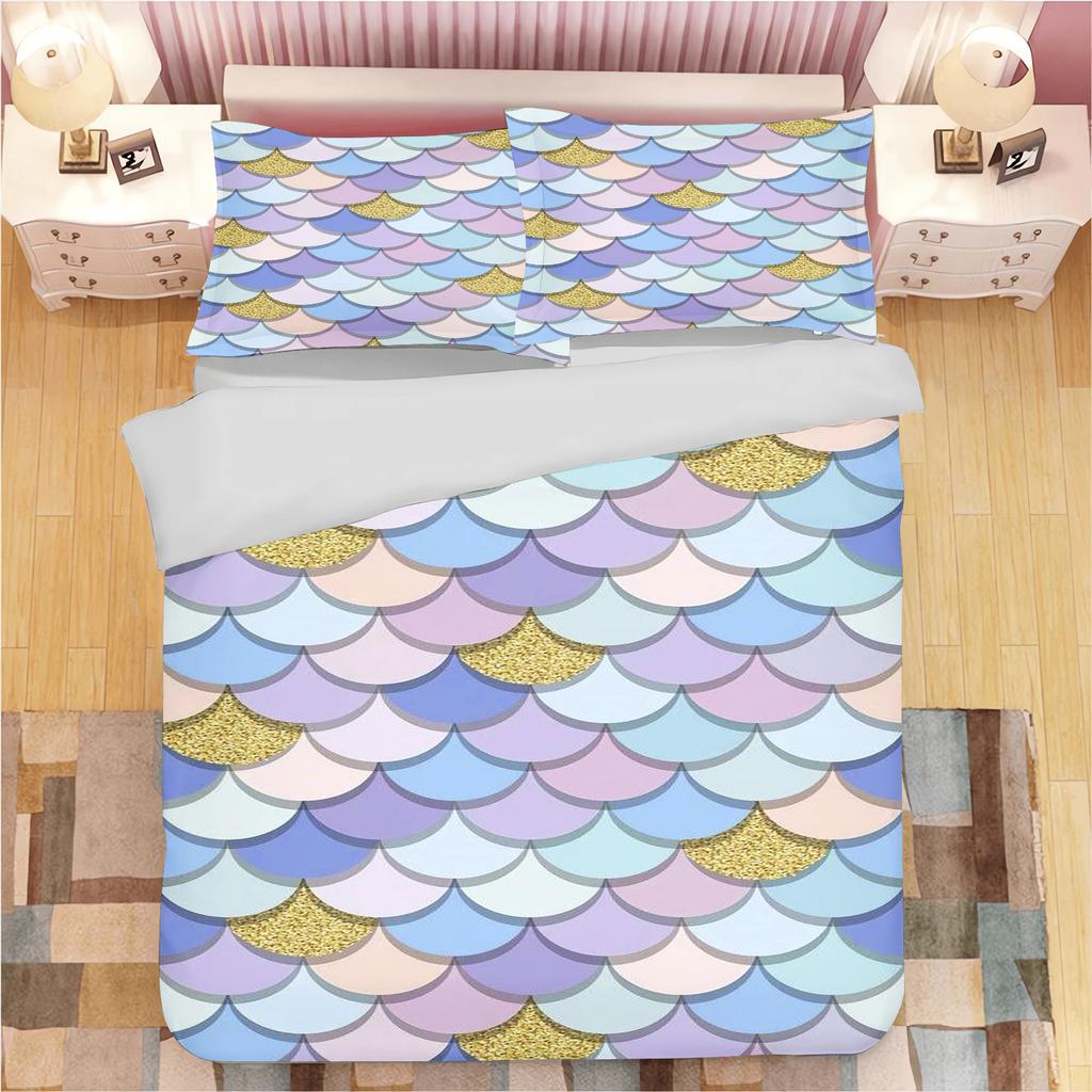Mermaid Cartoon Printed Quilt Cover Soft Breathable Bedding Set Custom Design for Children Baby Bedroom Home Decoration