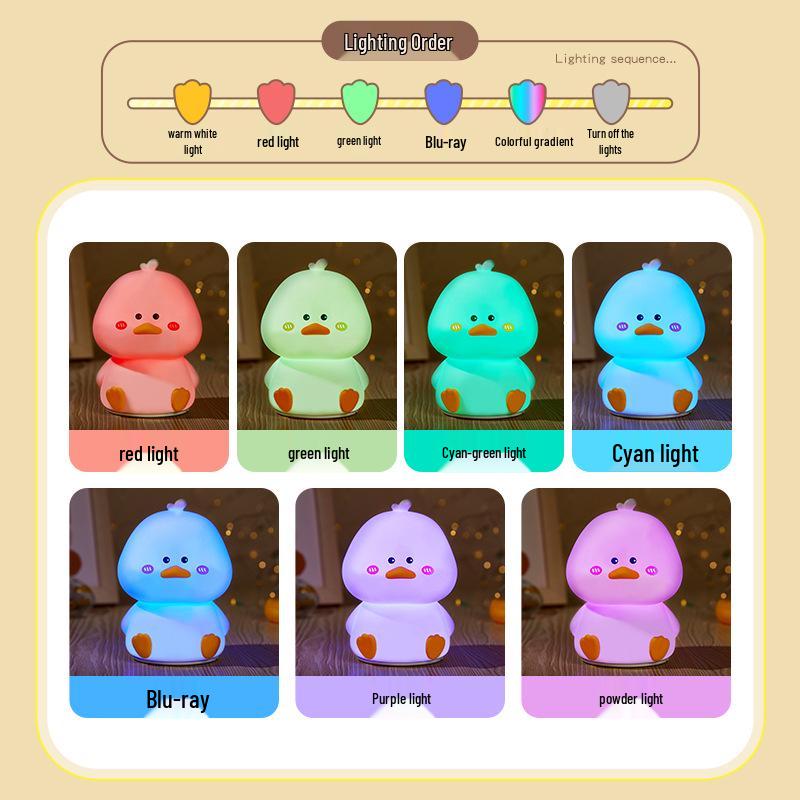 Cute Duck USB Rechargeable Silicone Night Light - Seven-Color Tap Light