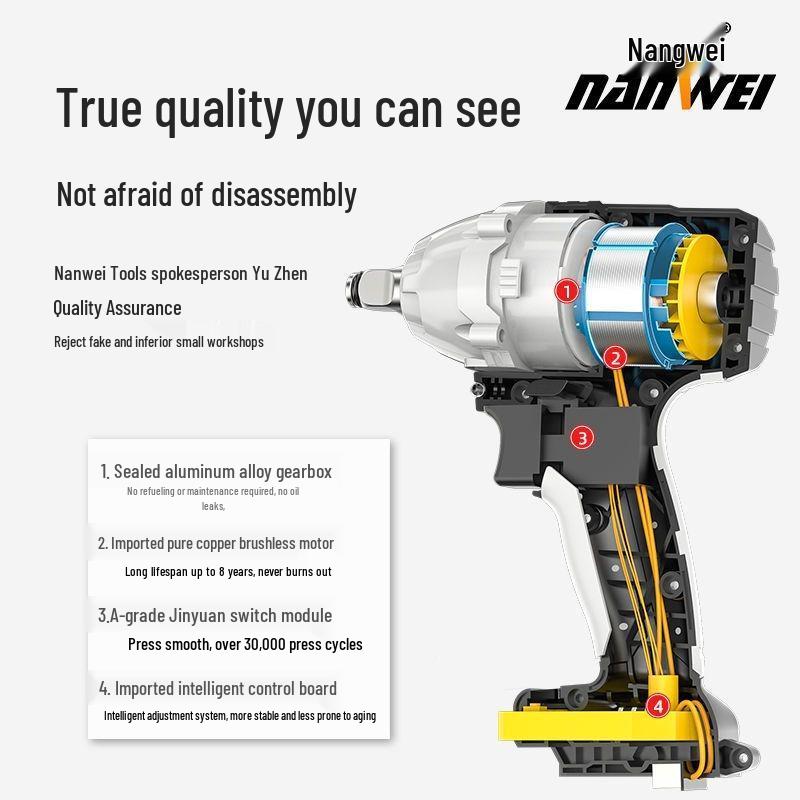 Nanwei Brushless Electric High Torque Impact Wrench Set with Lithium Battery and Charger for Construction and Car Repair