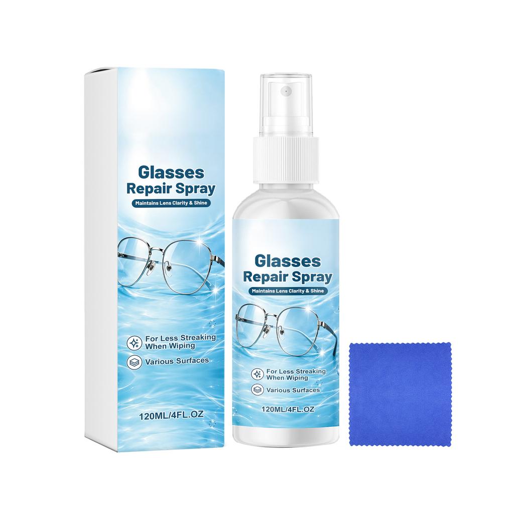 Spray Ripara Occhiali 120ML Spray Rimuovi Graffi Lenti per Occhiali da Vista, Occhiali da Sole e Varie Superfici Ottiche con Panno Pulizia Incluso