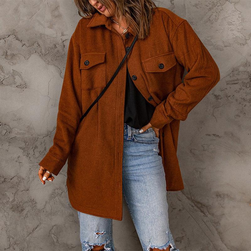 Women S Casual Solid Color Long Sleeve Lapel Single Breasted Coat