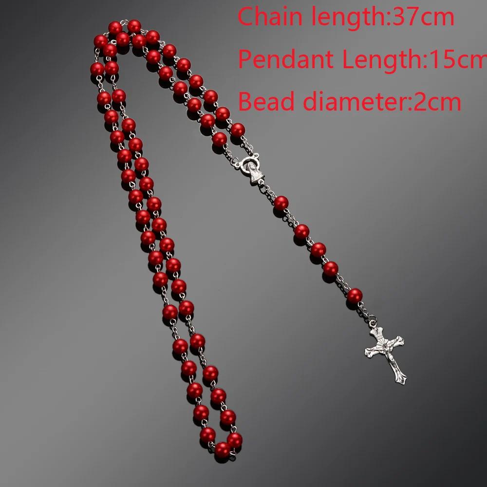 New Fashion Handmade Round Glass Bead Catholic Rosary Quality Bead Cross Necklace Beads Cross Religious Pendants Necklace