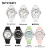 Sanda Student Sports Watch: Waterproof Quartz with Double Calendar, Transparent Case - Fashionable and Personalized for Kids.