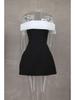 One-Shoulder Black & White A-Line Dress with Bow - Waist-Defining Design, Spring/Summer