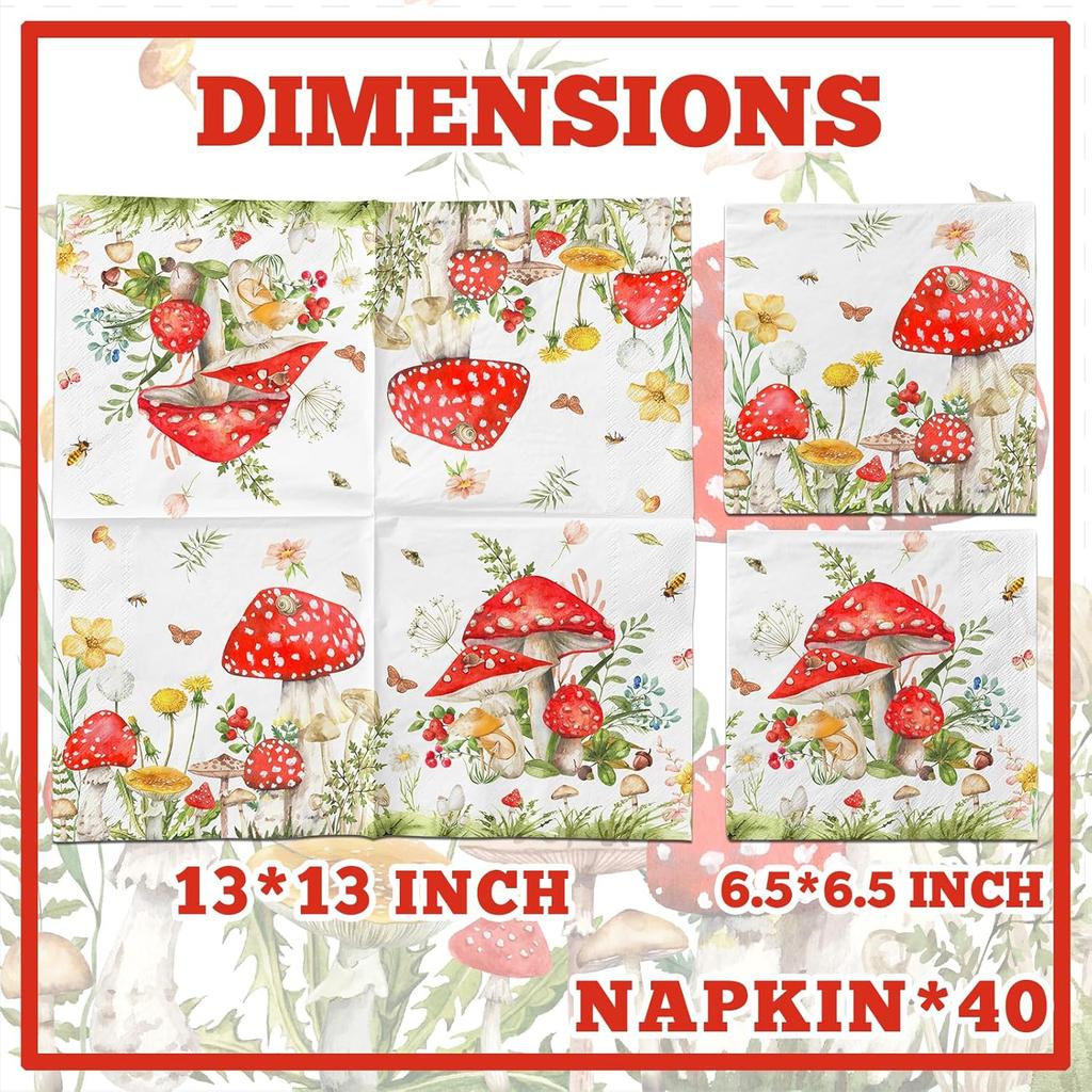 40Pcs Mushroom Paper Napk Mushroom Guest Napk Enchanted Forest Napkin Cottagecore Paper Napkin