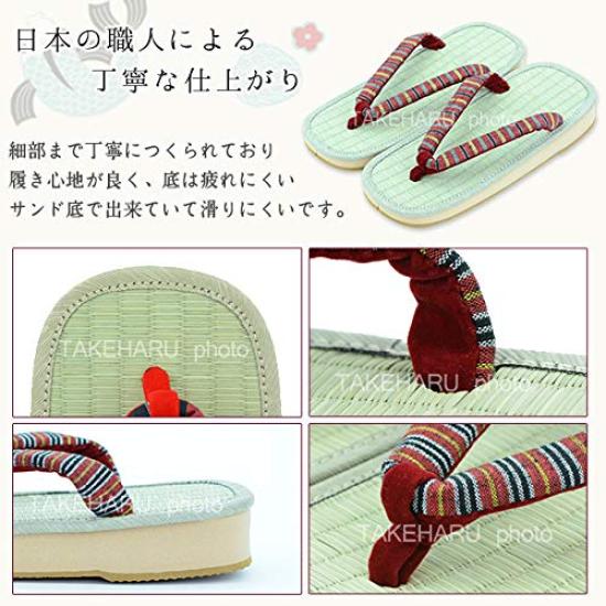 Takeharu Geta Made In Made of Tatami Rush Rubber Indigo Dye Women's Sandals, Japan, Mats, Grass, Sole, Medium, Oval,