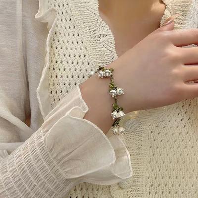 Bracelet en perles de muguet Mori de conception française vintage, bijoux faits à la main, bracelet de la série Forest Fashion pour femmes