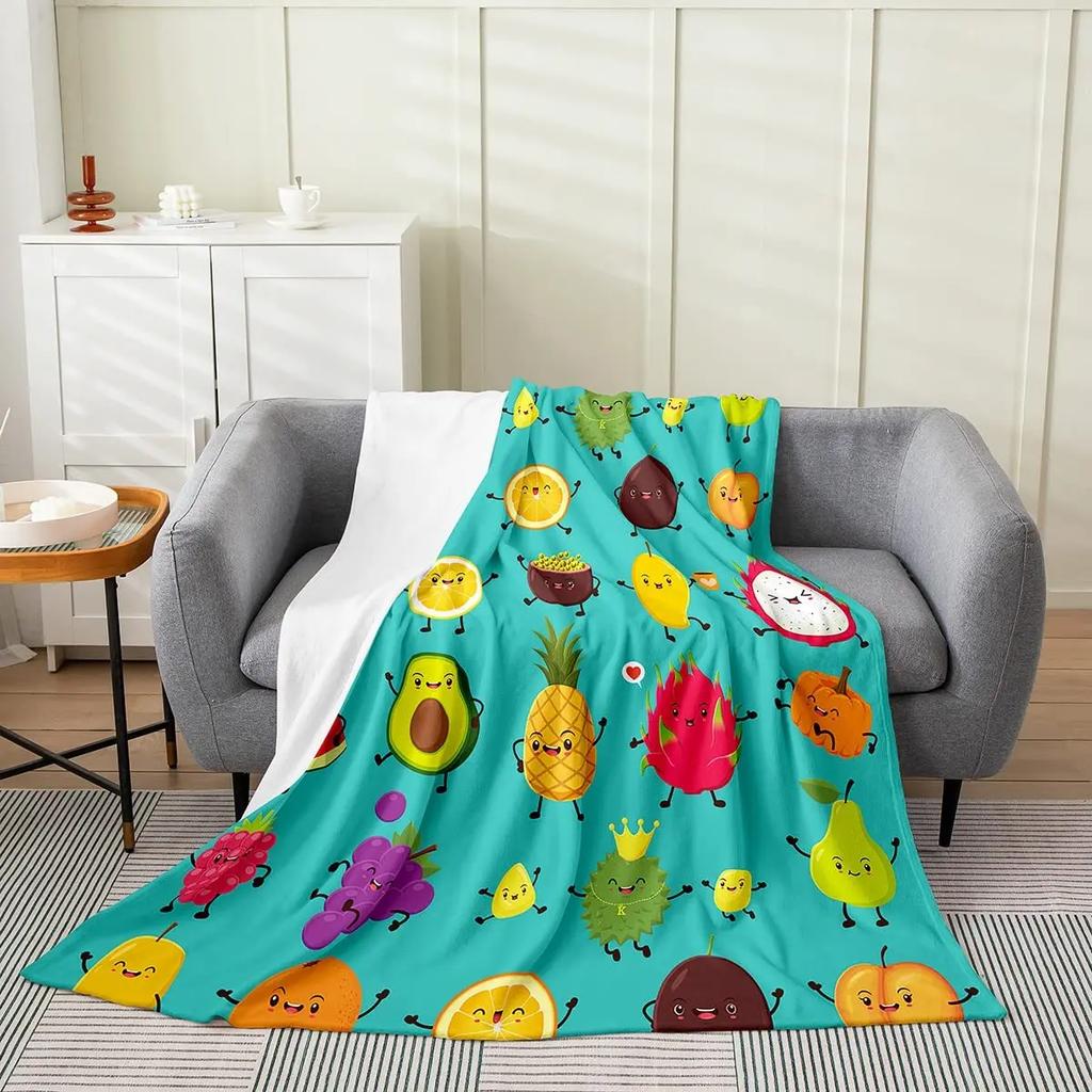 Verse Vruchten Plaid Druif Sinaasappel Aardbei Patroon Flanellen Deken Zacht Lichtgewicht voor Bed Bank Sofa King Queen Maat