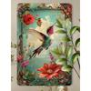 Vintage Hummingbird Floral Metal Sign, Art Nouveau Wall Art, Rustic Farmhouse Garden Home Decor Accent