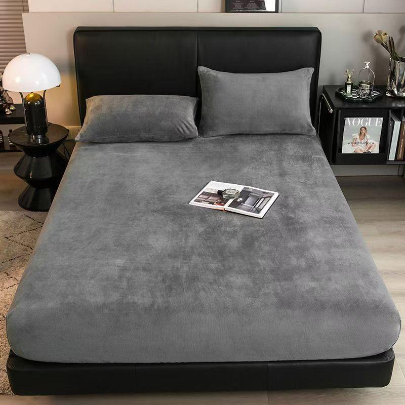 Hot Fine Flannel Fitted Sheet Winter Warm Coral Fleece Mattress Protector Cover Soft Breathable Bed Cover Pillowcase