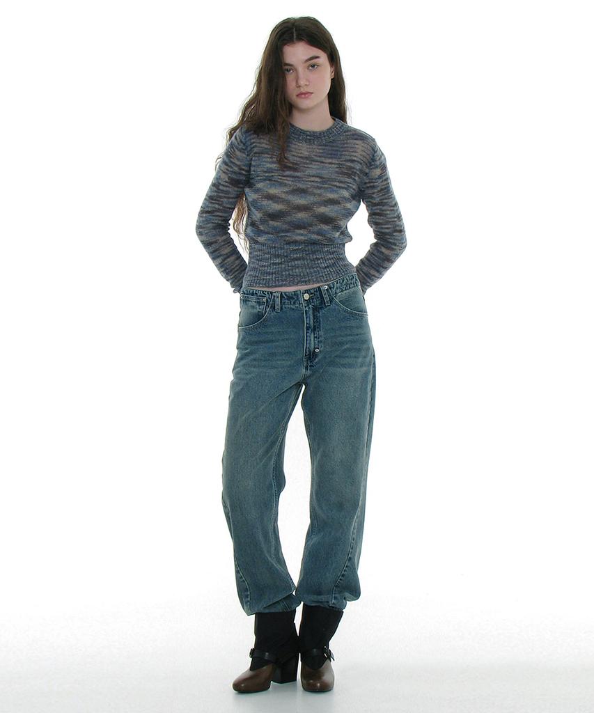 PARTIMENTO WOMEN Sheer Wide Rib Knit Crew Neck_Mix Navy