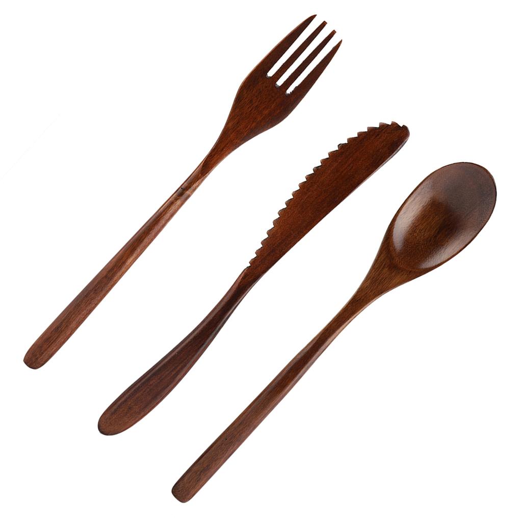 Wiederverwendbares Geschirrset aus Holz im japanischen Stil (Messer & Gabel & Löffel Nur)