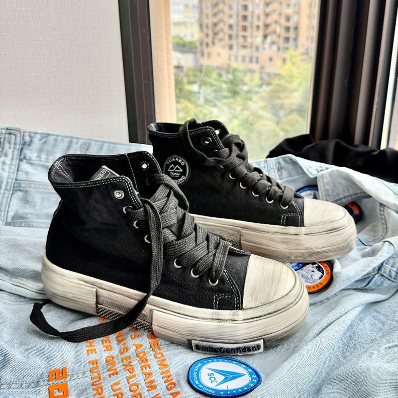2025 New High Top Canvas Shoes Men Original Platform Men's Vulcanized Shoes Comfort Retro Canvas Sneakers