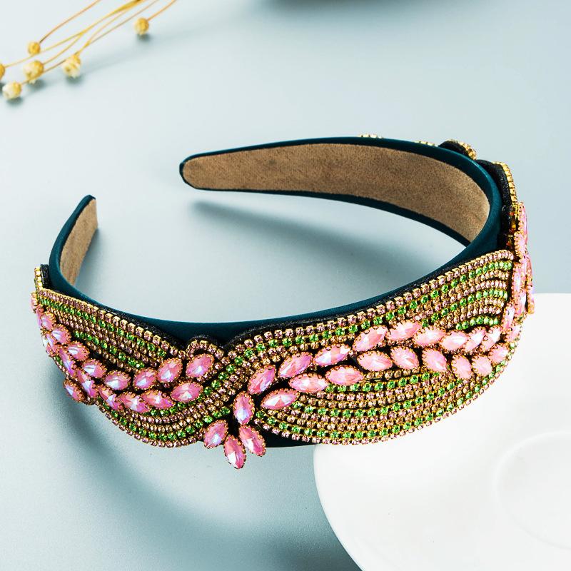 

Женская повязка для волос с широким краем в стиле барокко, повязка на голову с кристаллами и шампунем в стиле барокко, милый обруч для волос, головной убор из губки OneSize зелёный