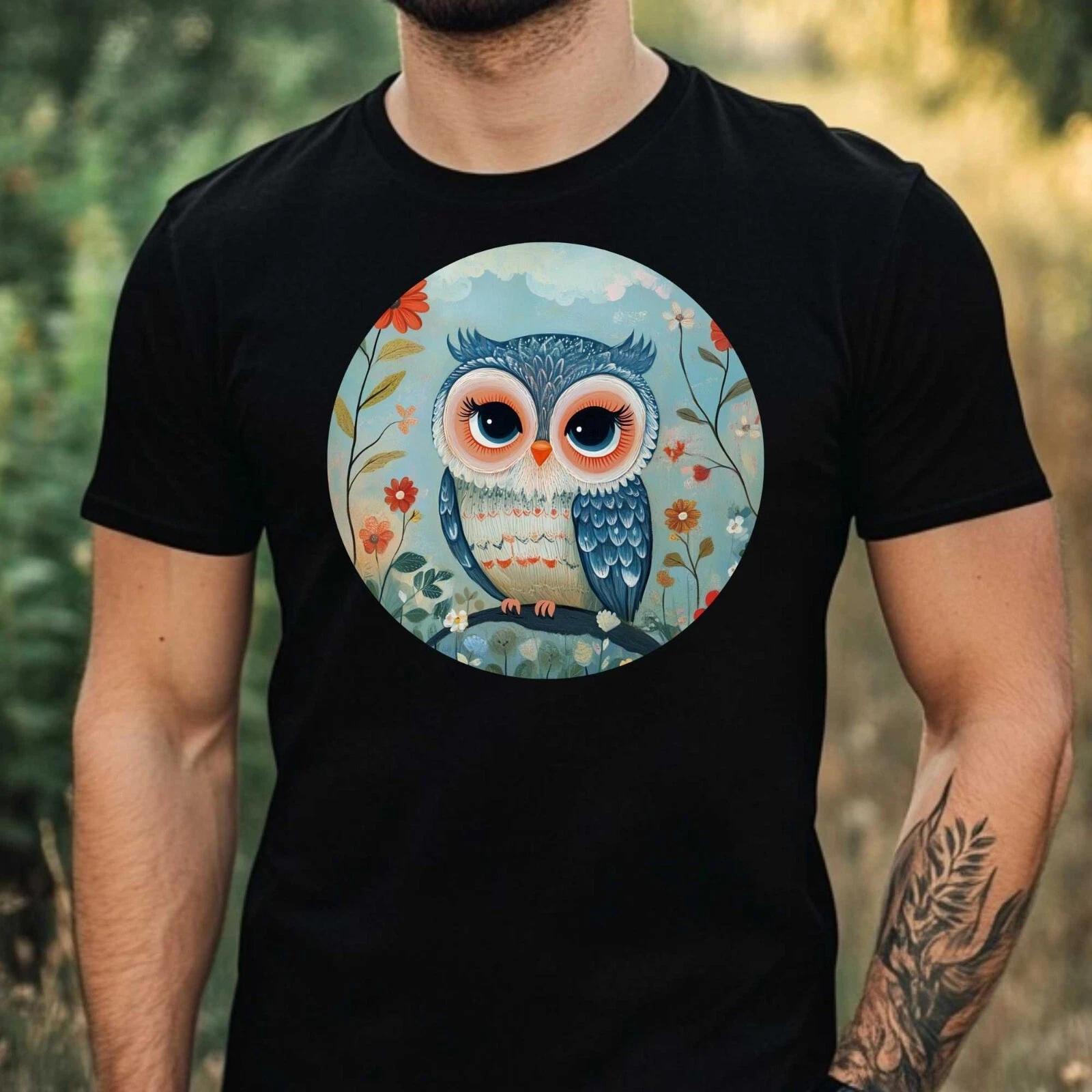 T-Shirt Herren Wunderliche Eule Motiv Baumwolle Größe XS bis 5XL M