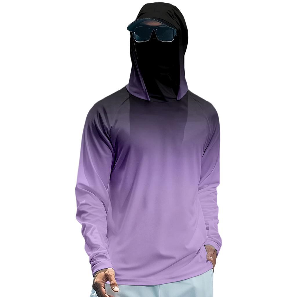 Men's Quick Dry Long Sleeve Sun T-Shirt with Hood for Fishing, Running and Fitness