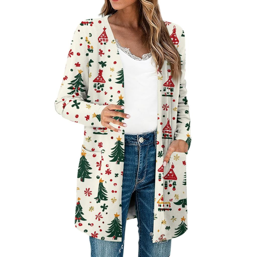 Women's Lightweight Long Sleeve Open Front Cardigans Long Sleeve Lightweight Vintage Printed Coat With Pockets